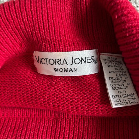 Victoria Jones Womens 1X Red Embellished Ugly Christmas Tree Sweater /Cowl Neck - Picture 9 of 11